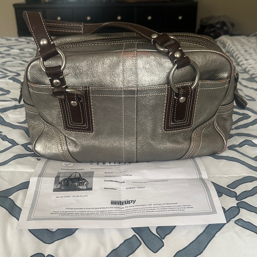 Coach Silver and Brown Leather Bag